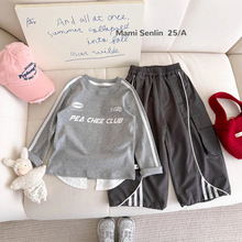 女童韩版套装秋季儿童装小女孩运动风洋气时髦T恤工装裤秋装31008