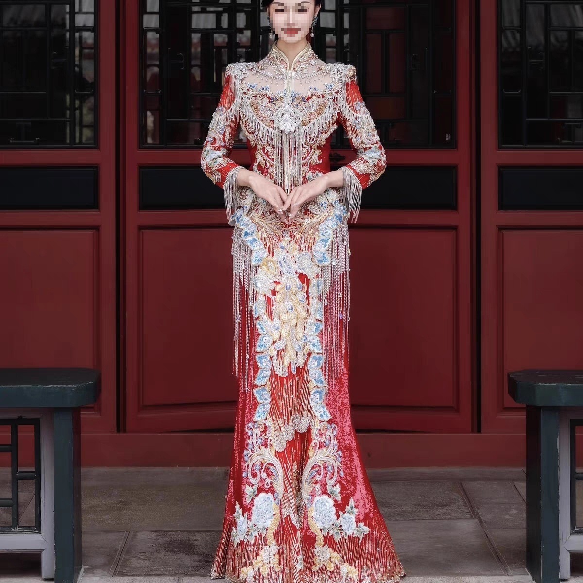 Xiuhefu 2025 New Red Wedding Mermaid Gown for Wedding Reception