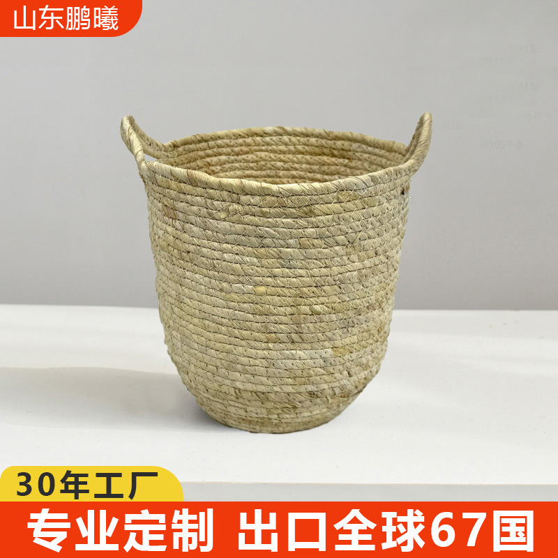 工厂编织花篮把手复古 摆件客厅插花满天星干花现代简约藤编花盆