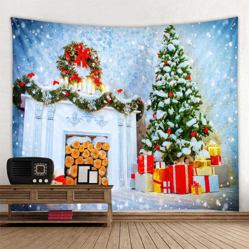 Cross-border Christmas Room Decorative Tapestry Living Room Tapestry Bedroom Tapestry Background Cloth Fireplace Gift