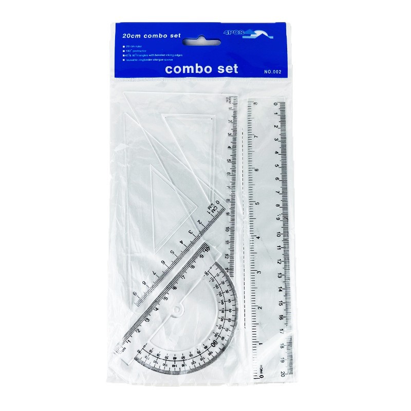 学生套尺多功能尺子四件套三角尺板直尺量角器套装刻度尺几何工具