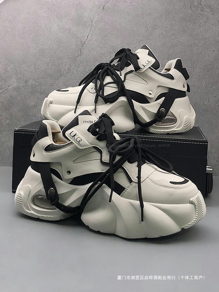 欧洲站男鞋2025年秋冬新款透气运动休闲鞋气垫厚底增高面包老爹鞋