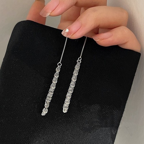 s925 sterling silver long chain phoenix tail earrings ins style high-end tassel wheat ear wire factory one piece wholesale