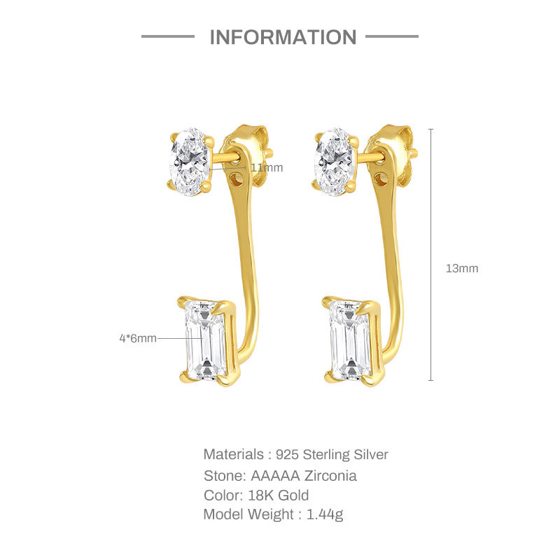 Fashion Geometric Sterling Silver Plating Inlay Zircon Ear Studs 1 Pair