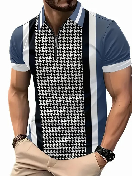 Transfronterizo 2025 nuevo estilo Amazon tendencia de la moda europea y americana casual todo-fósforo botón de manga corta camisa POLO impresión 3D