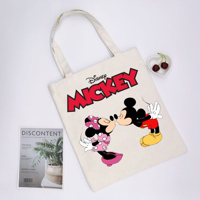Mickey Minnie Mouse impreso bolsa de lona bolso de hombro bolso plegable bolso de compras
