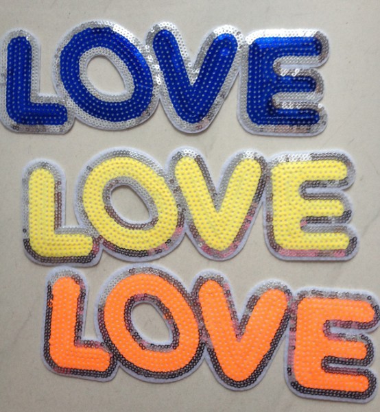2017新款亮片珠片LOVE时尚布贴补丁贴T恤毛衣装饰贴花手缝贴布