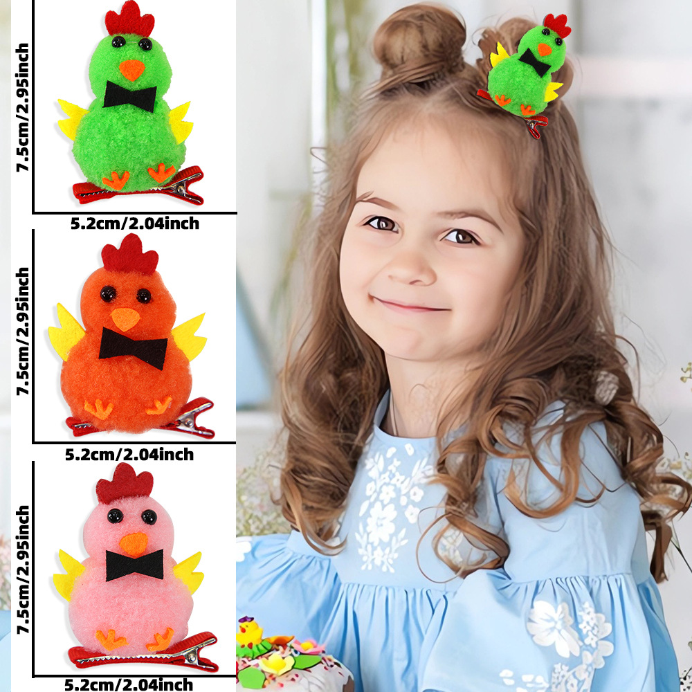 Nuevos clipes de pelo de pollo de peluche de Pascua decoración de la fiesta infantil de pollo tocado lindo clip de boca de gallina de color image 5