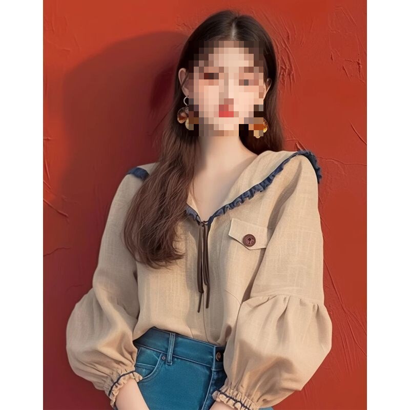 Early Autumn New Shirt Niche Fashionable Foreign Style Loose Slimming Lazy Style Beige Long-Sleeved Top