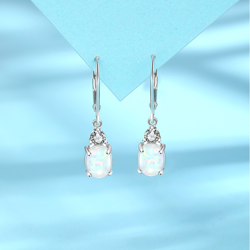 925 plata esterlina opal pendientes de mujer verano europeo y americano de alta calidad temperamento oval opal pendientes de orejas pendientes