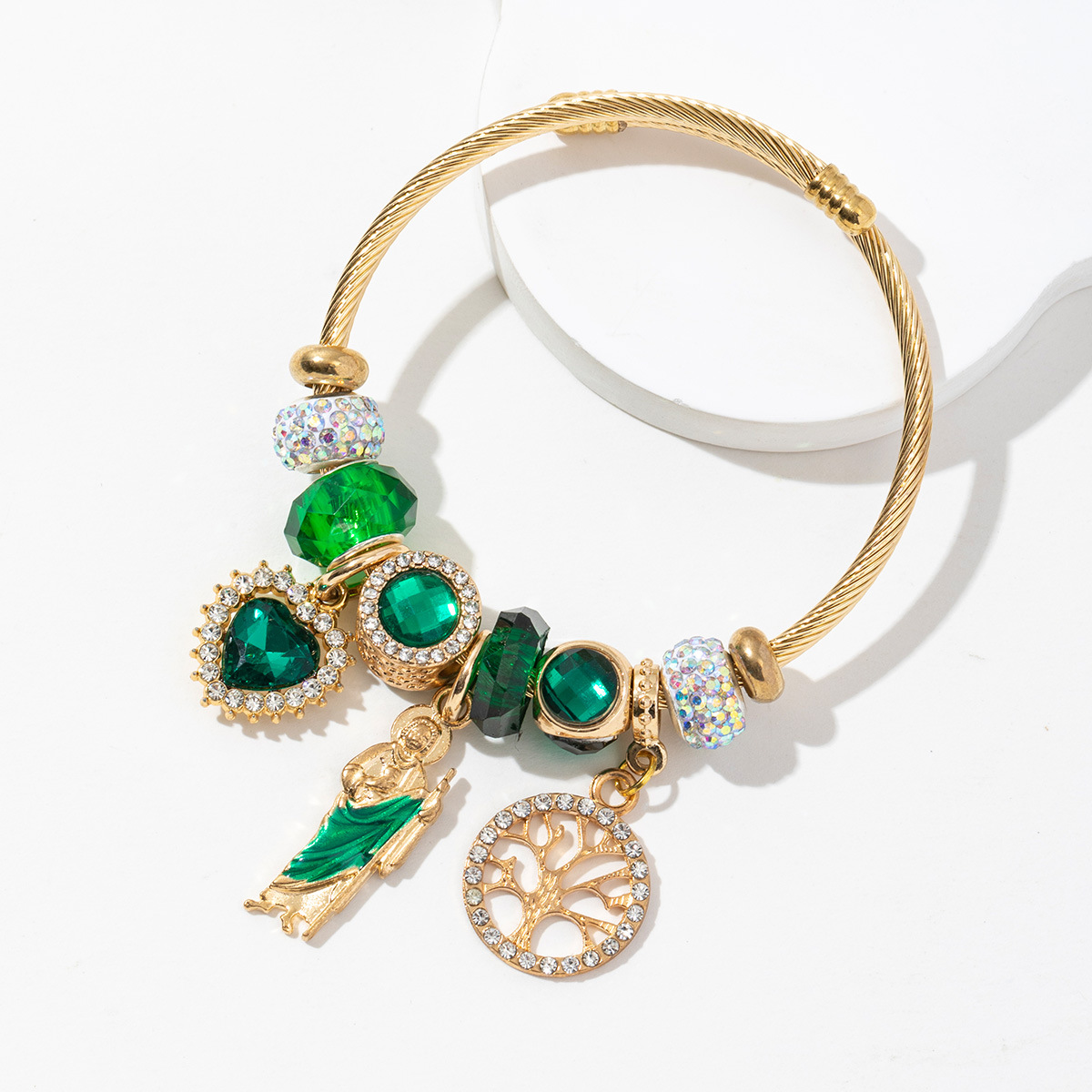 Religious Jesus Virgin Heart Crystal Tree Of Life Butterfly Bangle_voghion.com