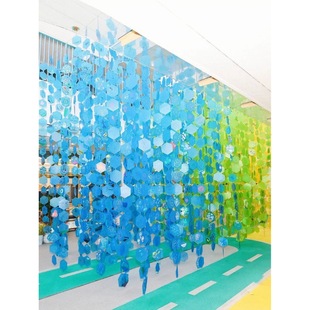 Aerial hanging decoration kindergarten environment creation art zone hexagonal color film colorful laser round ring creative hanging decoration