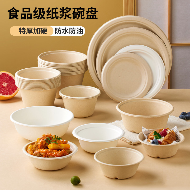 Disposable Paper Bowl Dinner Plate suit Bowl Chopsticks Food Grade Household Paper Plate Environmentally Friendly Thickened Picnic Camping Dinner Disposable