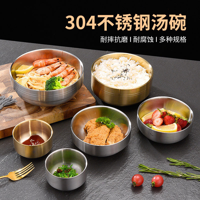Korean double-layer soup bowl stainless steel for home use