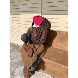 潮流秋冬慵懒宽松阔腿美拉德棕抽绳工装裤女废土风百搭新款弯刀裤
