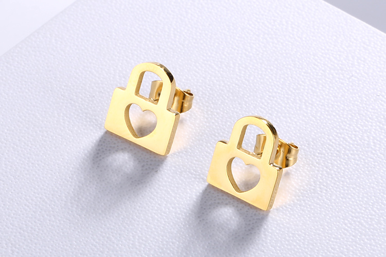 new heart lock-shaped stainless steel clavicle chain earrings net wholesale Nihaojewelry