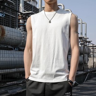 Pure Cotton Vest Men's Sleeveless T-Shirt Summer Trendy Brand Sports Fitness Loose Boys' Waistcoat Short-sleeved T-shirt