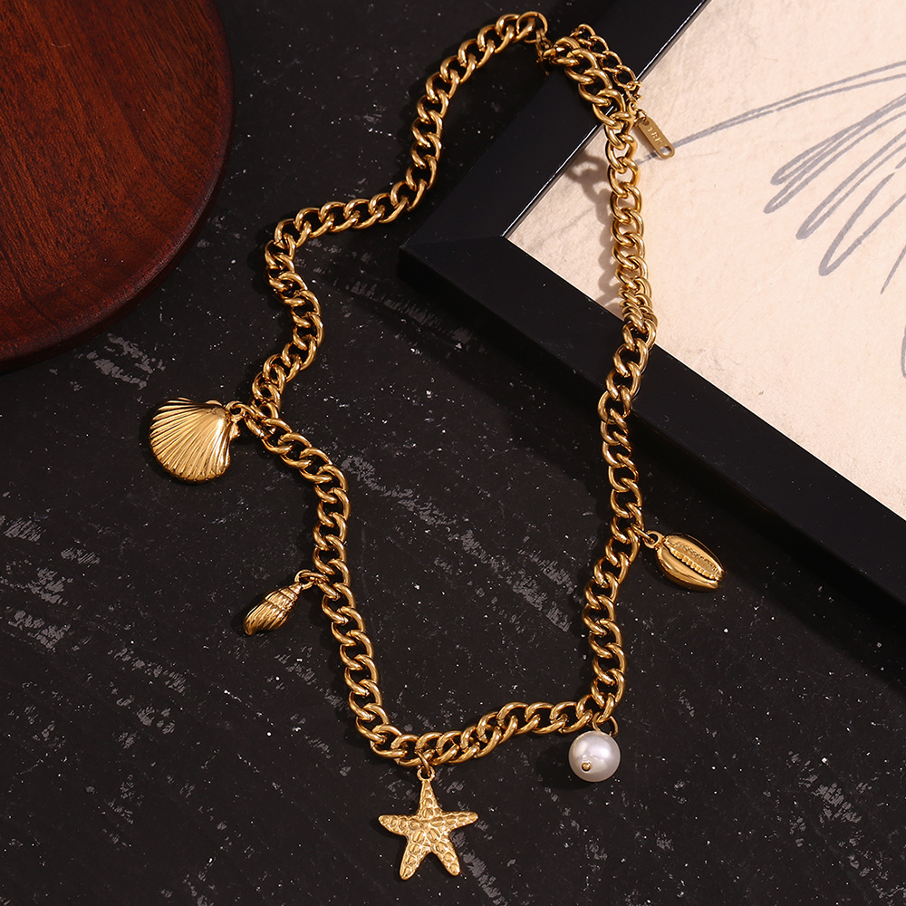 Starfish Shell Stainless Steel Pendant Necklace