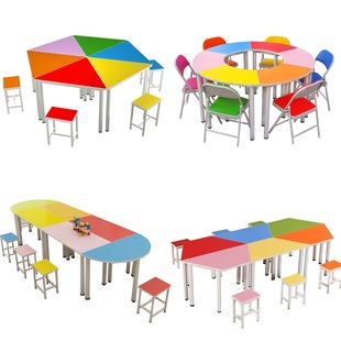 Primary and Secondary School Students Hexagonal Group Activity Reading Table and Chair Fan-Shaped Combination Round Table Splicing Training Psychological Counseling Table