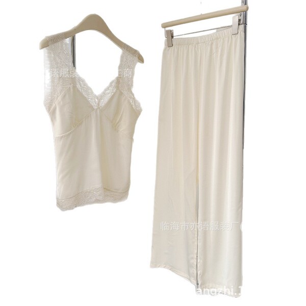 Spring retro lace solid color silk comfortable trousers