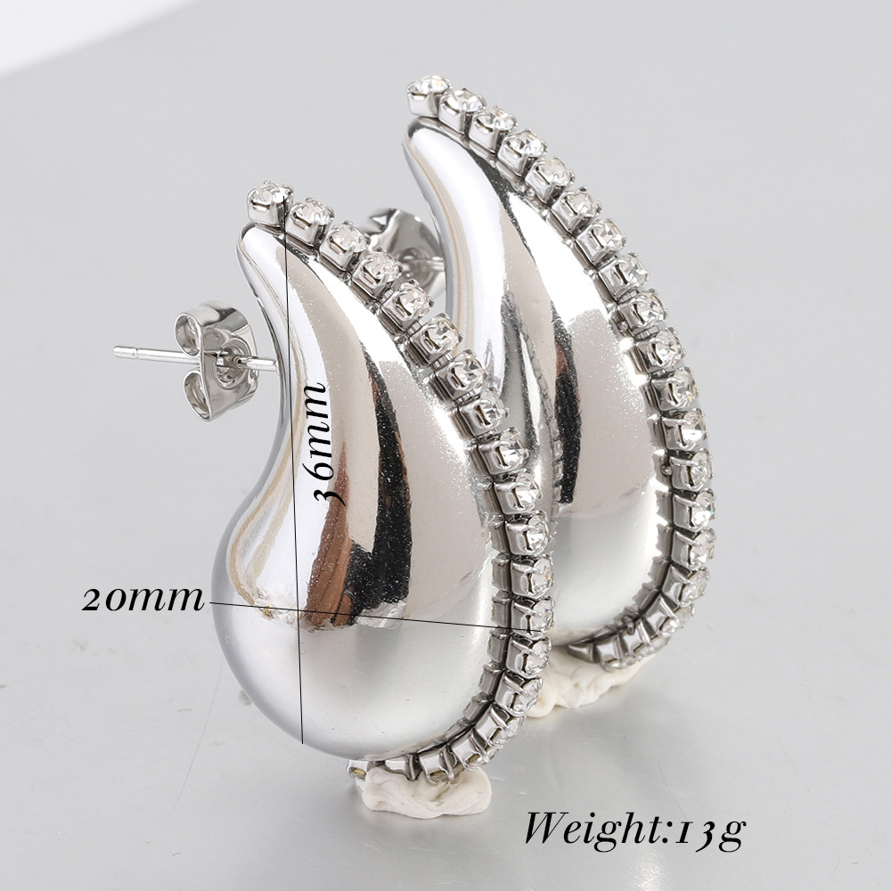 15g Weight 1 Pair Simple Style Water Droplets Plating Inlay Titanium Steel Zircon 18k Gold Plated Ear Studs