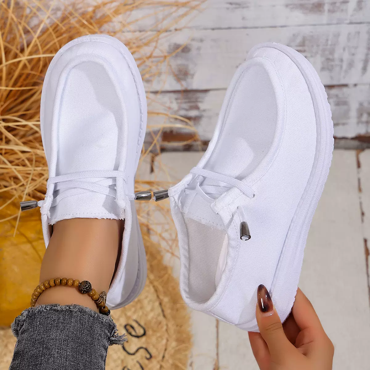 鞋子女帆布鞋跨境春秋新款时尚防滑软底不累脚一脚蹬休闲女士单鞋