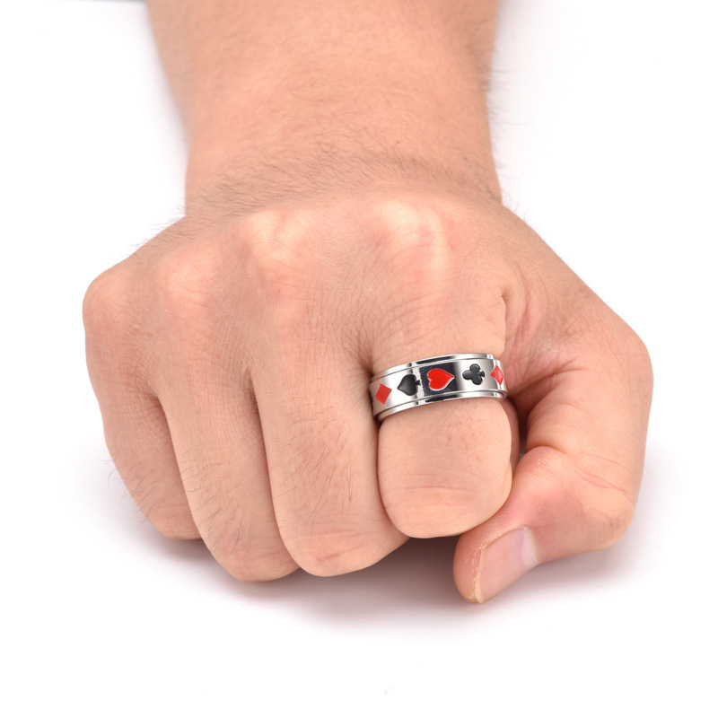 Men'S Gender Plating Design Punk Poker Titanium Steel Plating Rings