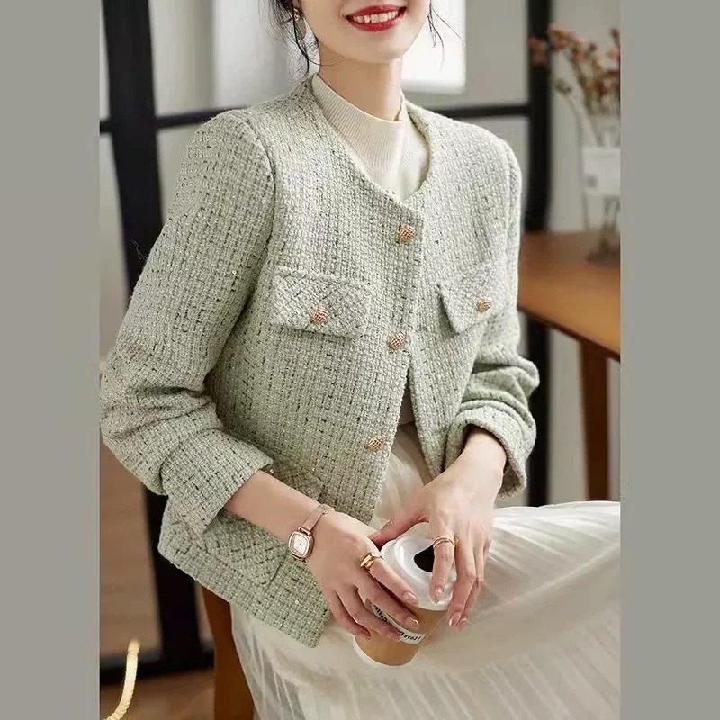 Red Tweed Petite Chanel-Style Jacket Cross-Border High-End Women's Christmas French Short Cardigan Top
