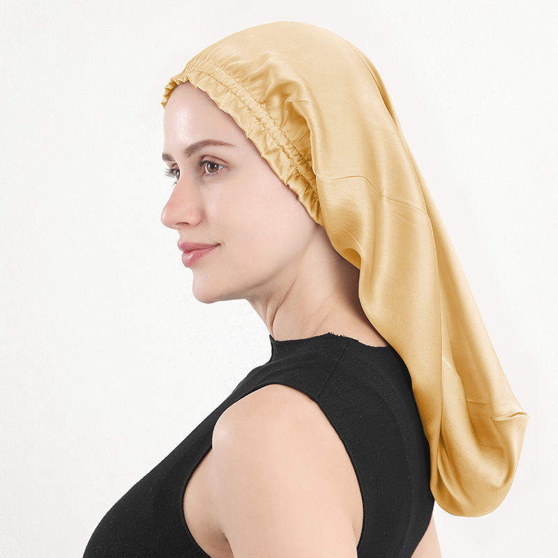 新作 シルクナイトキャップ 16匁桑蚕シルク ロングヘアキャップ フリル付きロングキャップ ホームヘアケアキャップ Amazon