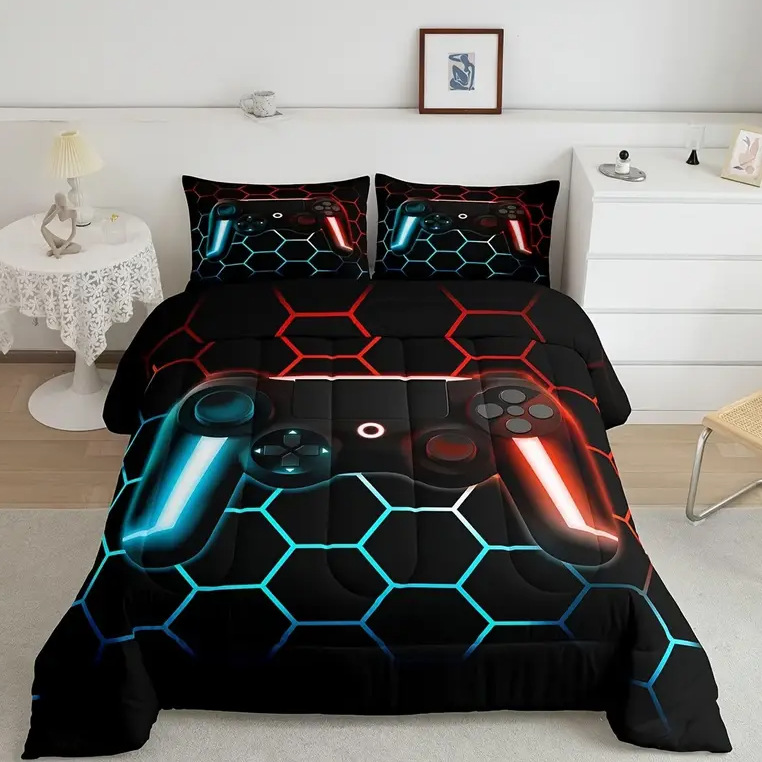 TEMU / JIT transfronterizo hogar "Manuja de juego cool" impresión digital 3D 180gms colcha colcha almohada conjunto