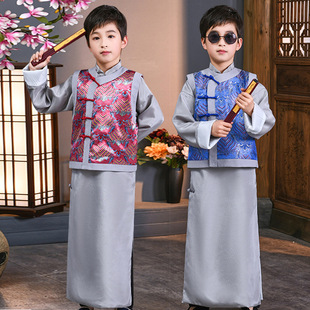 New Children's Qing Dynasty Ancient Costume Chinese Wedding Best Man's Clothing Republic of China Gentle Tang Suit Robe Family Long Shirt