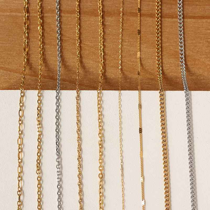 Xl051 Chain Gold Silver Titanium Steel Versatile Bare Chain Necklace Plated with 18K Gold Does Not Fade 45 cm 5060