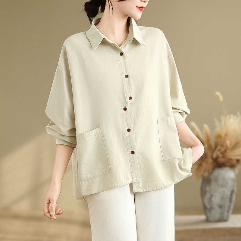 Summer Japanese solid shirt, plus size, loose fit