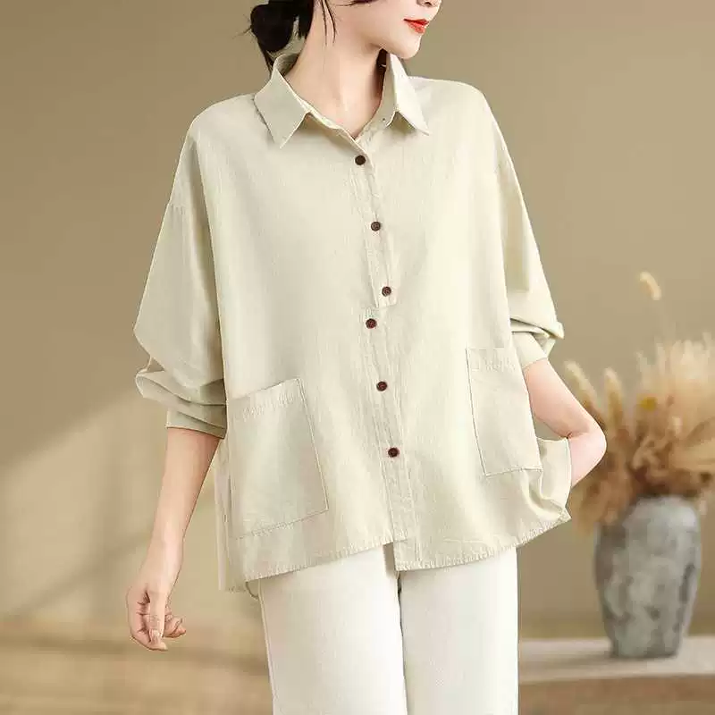 Summer Japanese solid shirt, plus size, loose fit