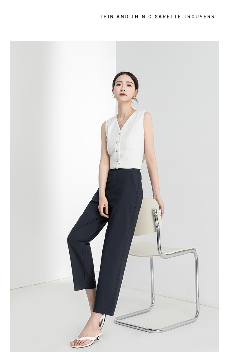 Quần culottes ống rộng chất Modal ủi phẳng dáng lưỡi liềm dài 9 phân — Màu xanh navy chi tiết 24