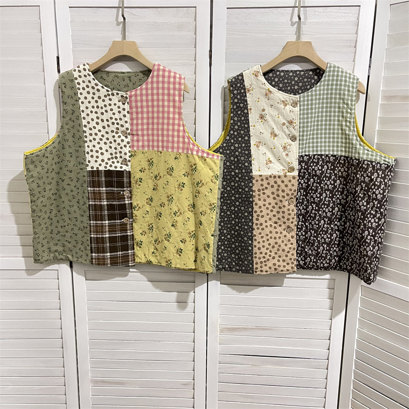 Japanese Artistic Retro Irregular Patchwork Cotton Soft Waxy Vest Pastoral Baijiafu Vest Women's Vest