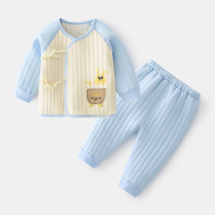 Baby warm two-piece set of boneless autumn underwear pure cotton underwear set newborn children baby quilted lace-up clothes