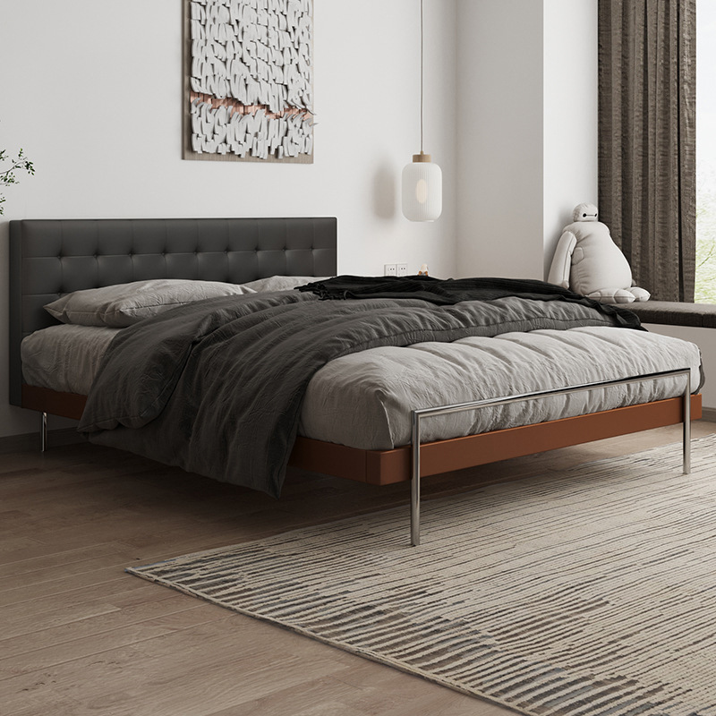 Pequeño apartamento cama de cuero nórdico simple y moderno retro suave cama principal cama de matrimonio cama doble de cuero de 1,8 m