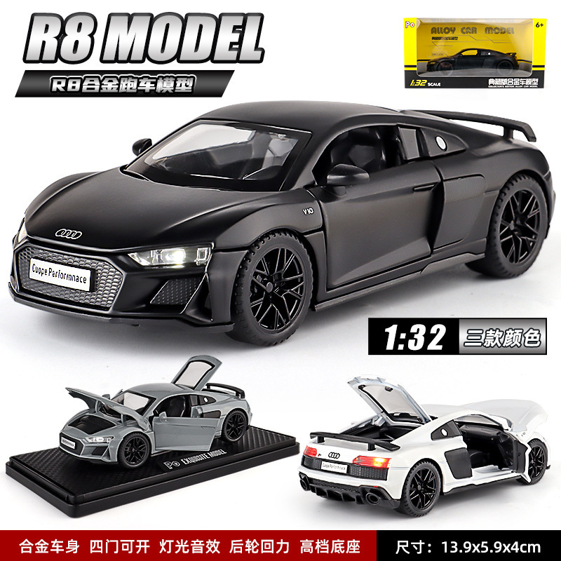 1:32 Scale Realistic R8 Sports Car Model Black Alloy Car Super Premium Ornament Boys Cross-Border Toy Vehicle 1:32 Scale Realistic R8 Sports Car Model Black Alloy Car Super Premium Ornament Boys Cross-Border Toy Vehicle