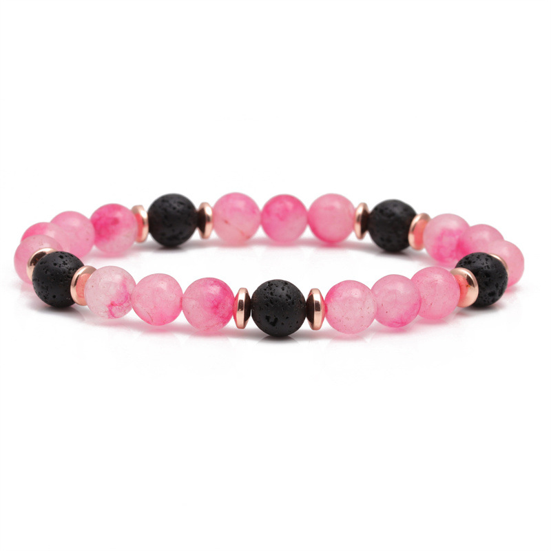 Pulsera de cuentas de piedra volcánica europea y americana transfronteriza pulsera de piedra lunar Rosa OPAL pulsera de hombres y mujeres