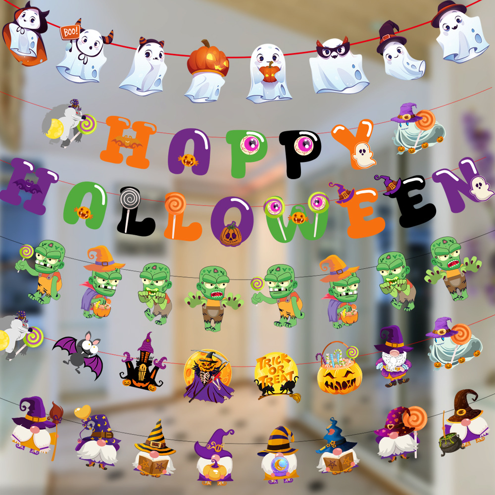 Carta de Halloween dibujos animados bandera de papel colorida fantasma fiesta atmósfera decoración fantasma zombie Rudolph la flor