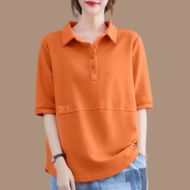 Women's T-Shirt Short-Sleeved Loose Short-Sleeved T-Shirt Women's Summer New Casual Thin Sweatshirt Large Size Fashion Lapel Top