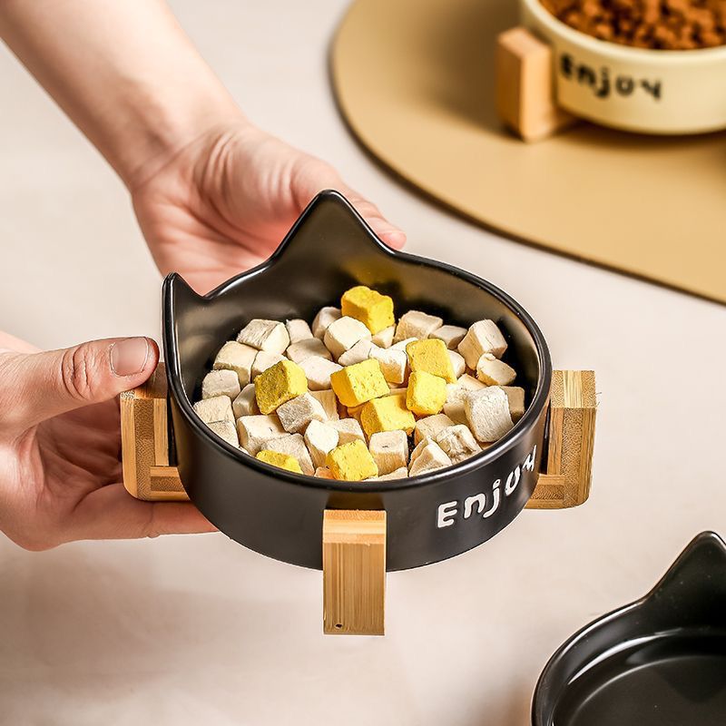 Tazón para gatos Tazón para comida para gatos de cerámica Tazón para mascotas Tazón para beber Tazón para alimentos Tazón para gatos todo en uno Tazón para gatos Tazón para perros No es fácil volcar el cuello