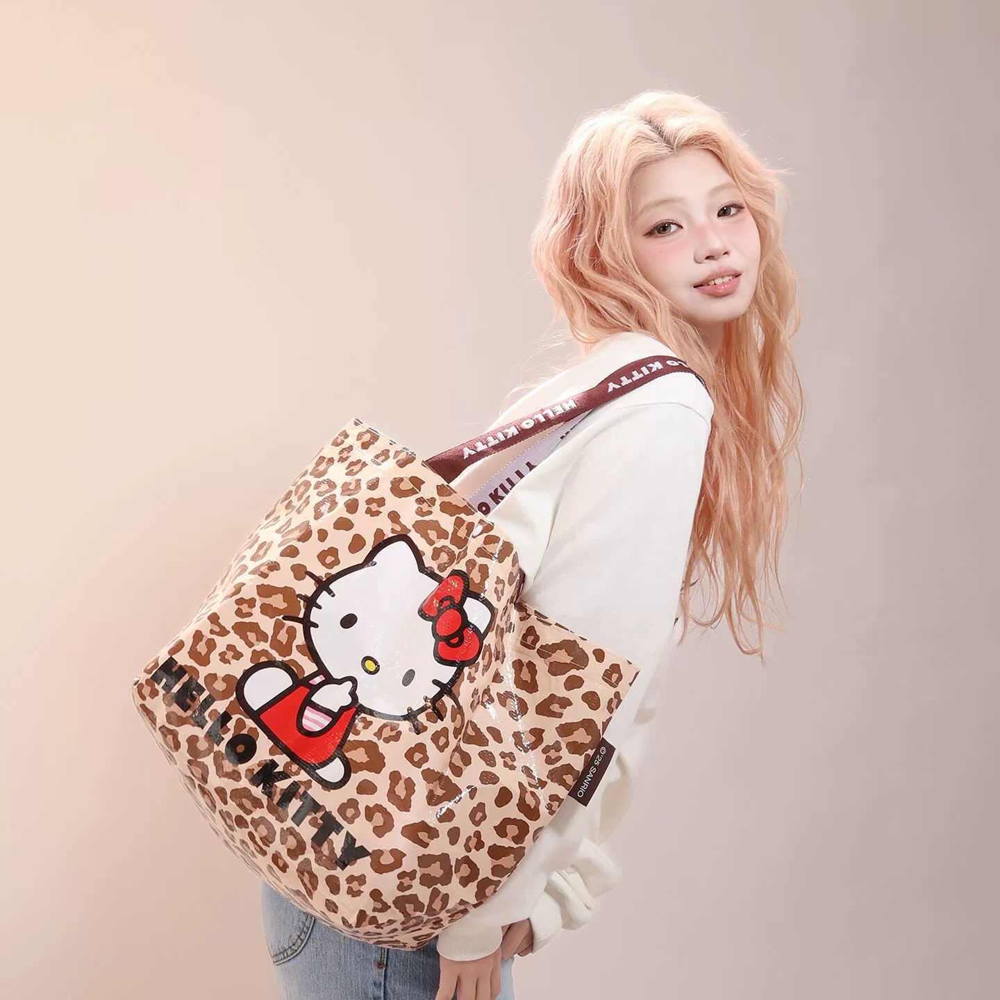 Hello kitty, настоящая ткацкая ручная сумка для покупок, складывающаяся сумка через плечо