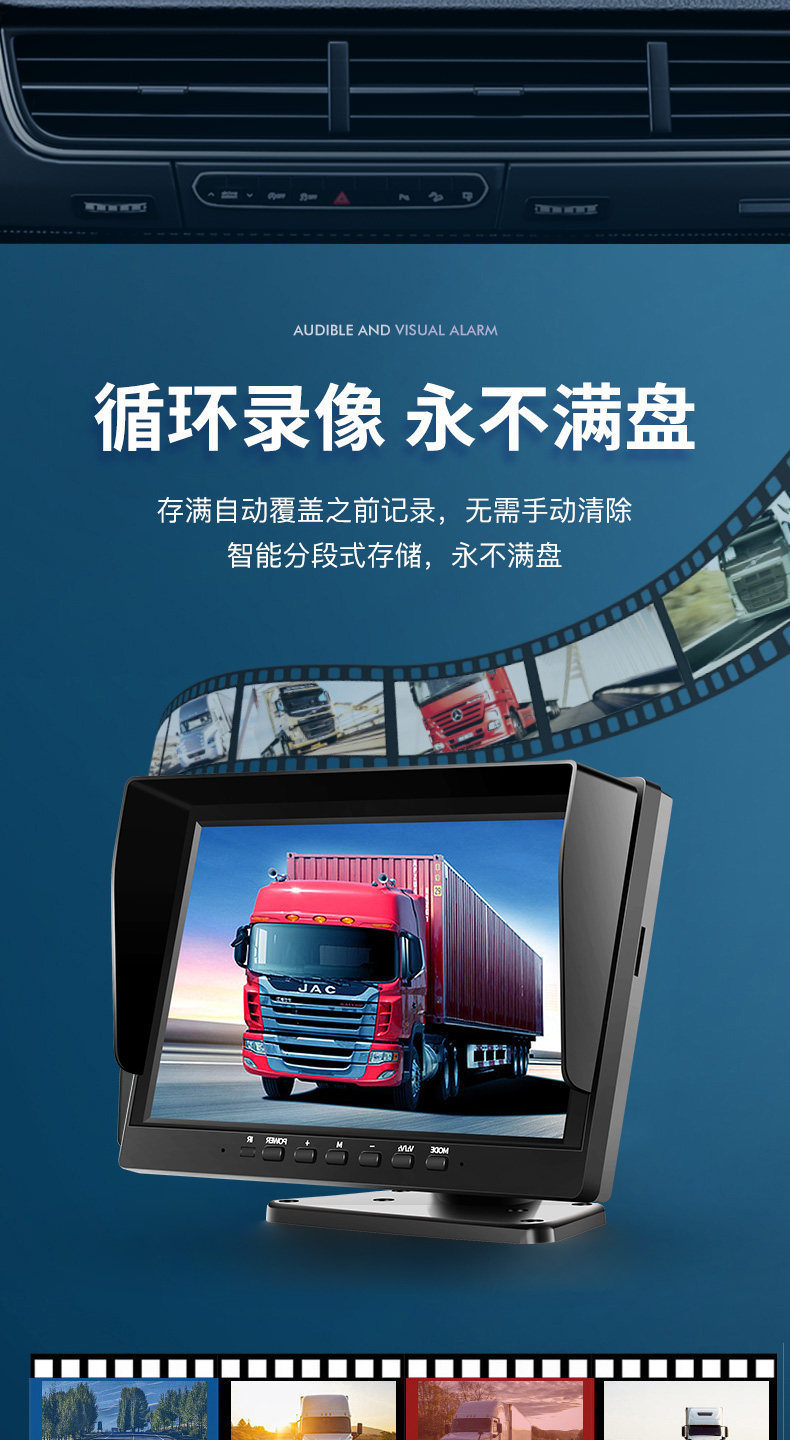 SAERJENG 10inch Touchscreen Dashcam Supports Four-Channel Monitoring and 4G Remote Monitoring 24V