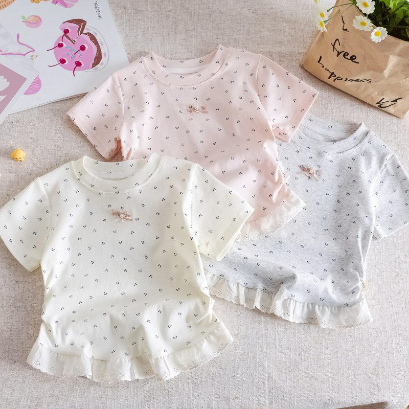 Trendy Girls' Lace-Trimmed Short-Sleeve T-Shirt, Korean-Style Sweet Top for Children, 2026 Summer Pure Cotton Doll Shirt Fashion Trendy Girls' Lace-Trimmed Short-Sleeve T-Shirt, Korean-Style Sweet Top for Children, 2026 Summer Pure Cotton Doll Shirt Fashion