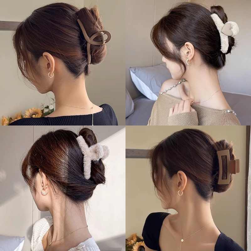 De alta calidad de felpa marrón horquilla hacia atrás cabeza clip de pelo tocado femenino otoño e invierno Gran Tiburón peludo horquilla