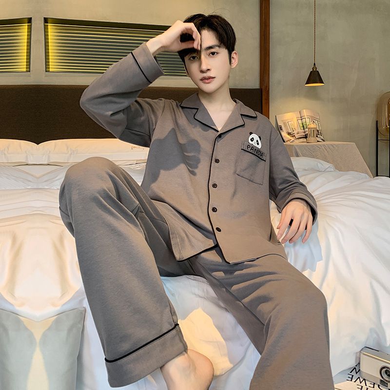 Pijamas de hombre cuidadosamente seleccionados, primavera y otoño, algodón puro, manga larga, nuevo estilo suelto, talla grande, los jóvenes pueden usar ropa de hogar