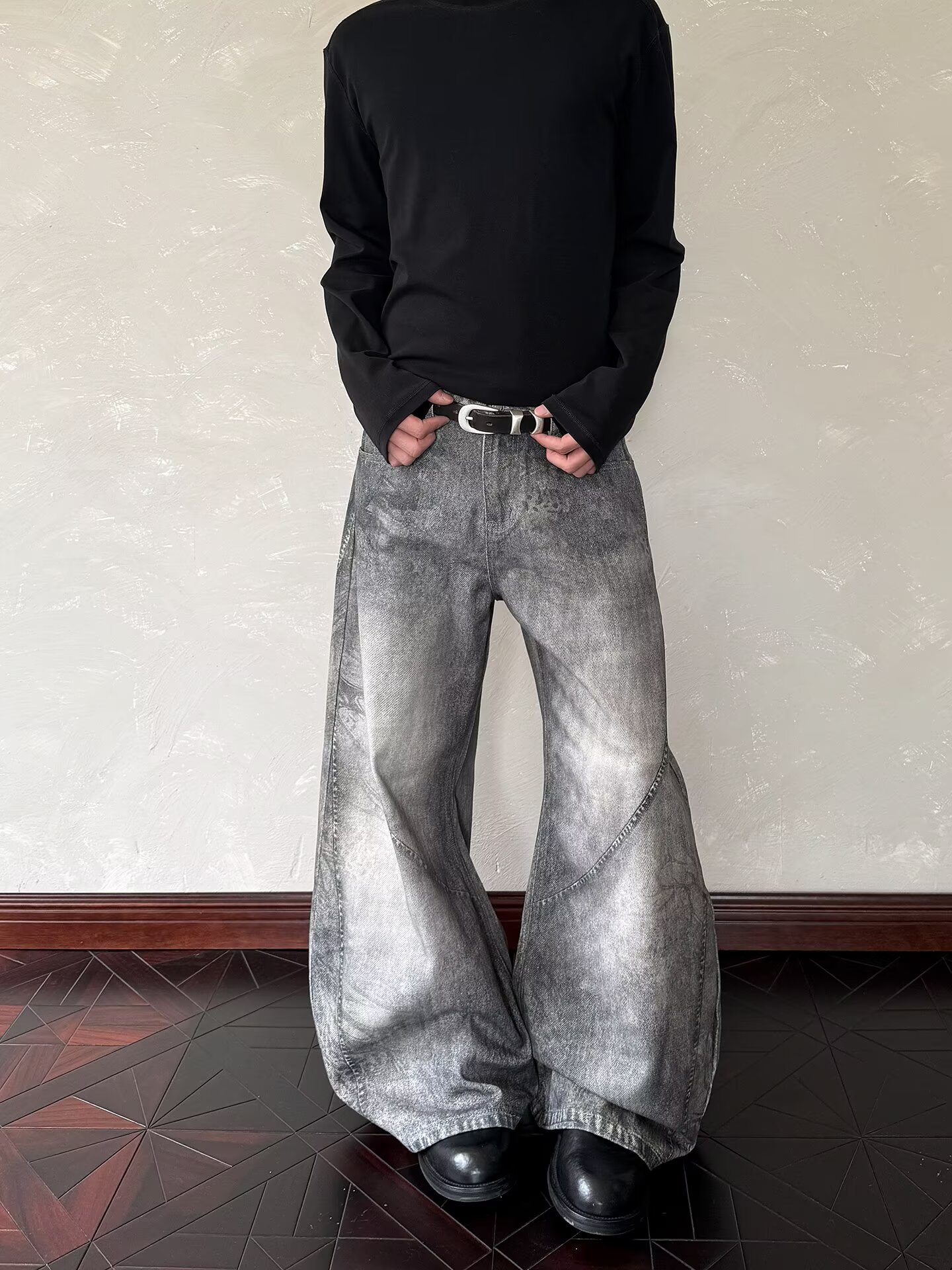 Vintage American Style Smoky Grey Bootcut Jeans For Men & Women - Relaxed Fit Retro Denim Pants​_mkmklike.com