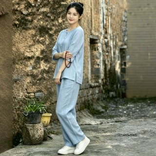 棉麻禅修疗愈服新款宽松中医女居士打坐太极服练功服禅意茶服套装